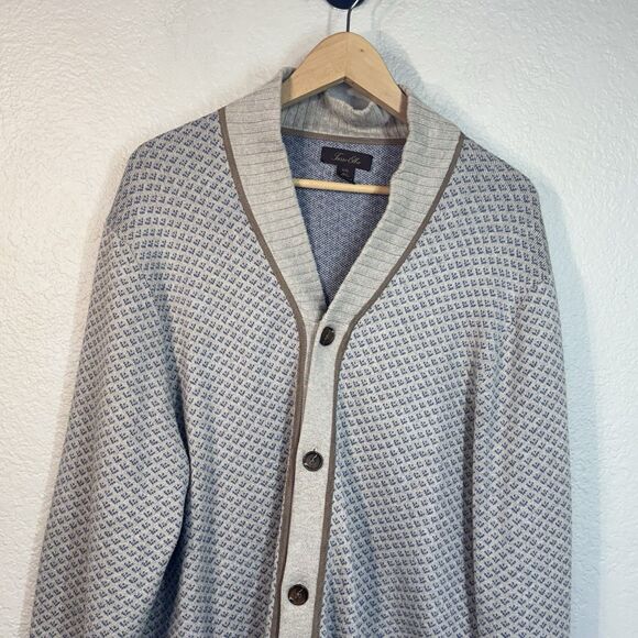 Tasso Elba Cardigan Sweater Beige Cotton Pockets Work Casual Holidays Men XXL - Picture 2 of 9